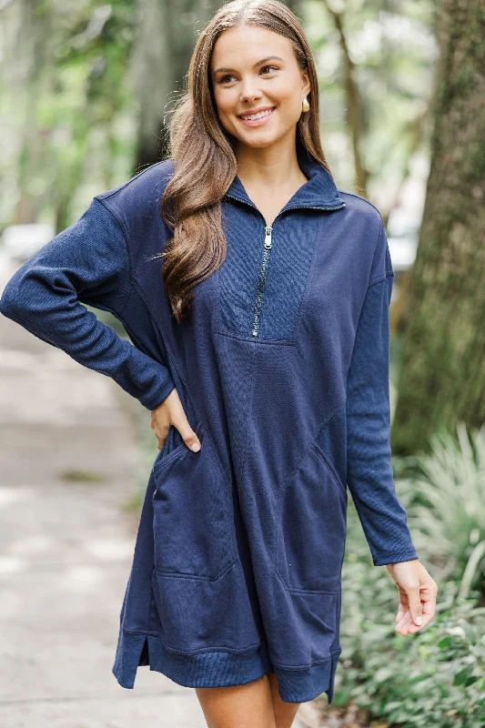 Limited Time Offer Couldn't Be Happier Navy Blue Sweatshirt Dress
