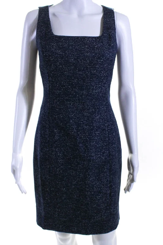 Markdowns Michael Kors Collection Womens Back Zip Square Neck Speckled Dress Blue