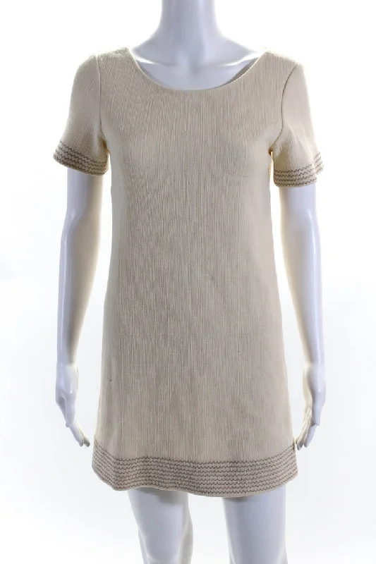 Final Markdown Thakoon Women's Short Sleeve Stitched Trim Shift Dress Beige