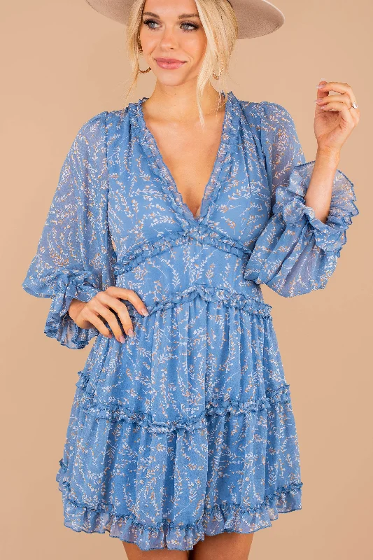 Doorbuster Deal You're Too Kind Blue Floral Dress