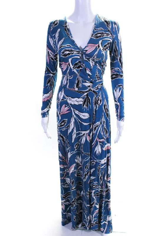 Buy Now Yumi Kim Womens Graphic Print Long Sleeve Wrapped Tied Maxi Dress Blue