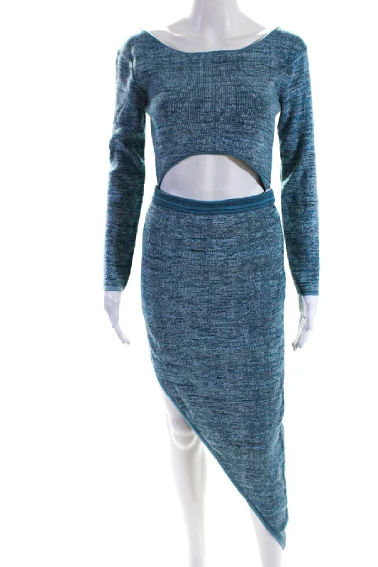 Extra Savings Baja East Womens Long Sleeve Scoop Neck Open Mid Section Dress Blue