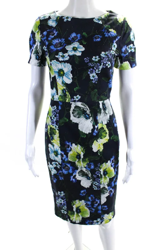 Deep Discounts Erdem Womens Short Sleeve Floral Twill Sheath Dress Navy Blue Green Deep Discounts Erdem Womens Short Sleeve Floral Twill Sheath Dress Navy Blue Green