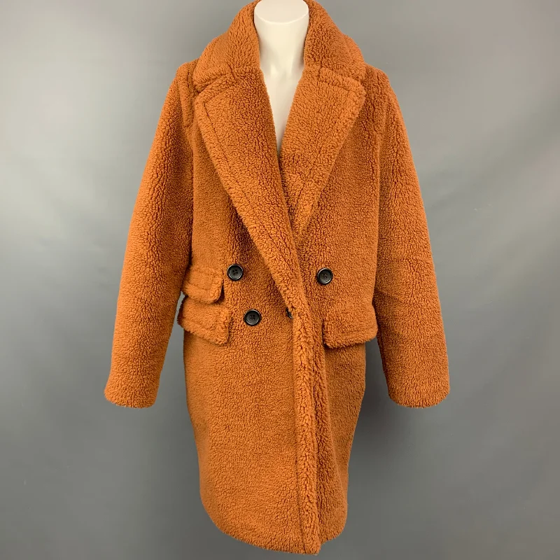 Instant Discount ADRIENNE LANDAU Size M Brown Polyester Textured Faux Fur Coat