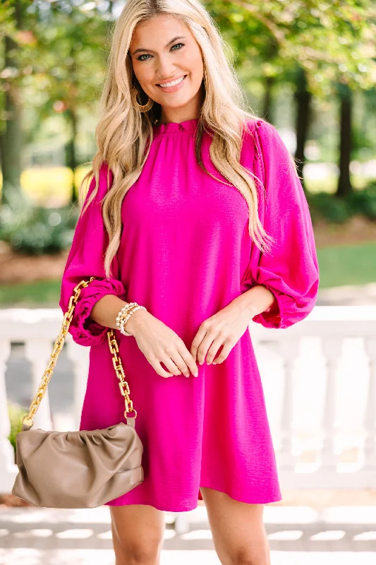 Exclusive Savings Here For You Fuchsia Pink Bubble Sleeve Dress