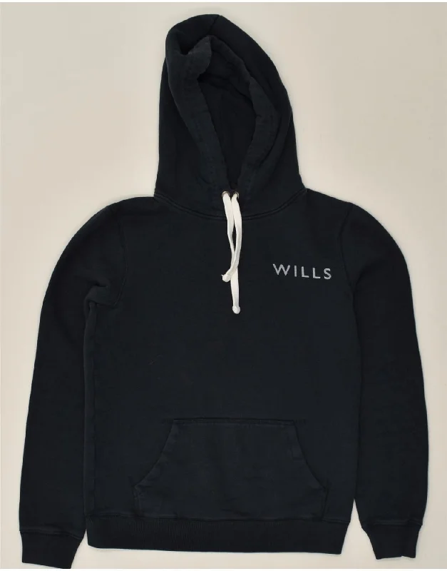 Hot Deal JACK WILLS Womens Graphic Hoodie Jumper UK 8 Small  Navy Blue Cotton