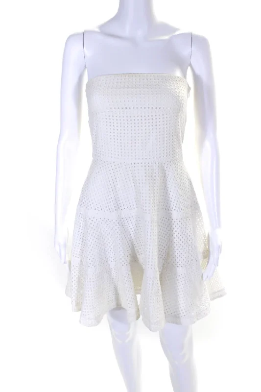 Online Only See by Chloe Womens White Cotton Eyelet Strapless Fit & Flare Dress