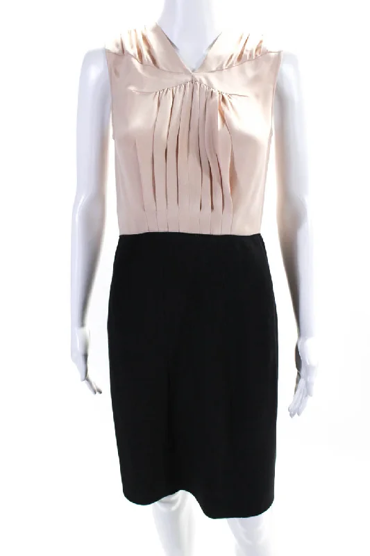 Price Cut Derek Lam Womens Silk V Neck Sleeveless Midi Sheath Dress Pink Black