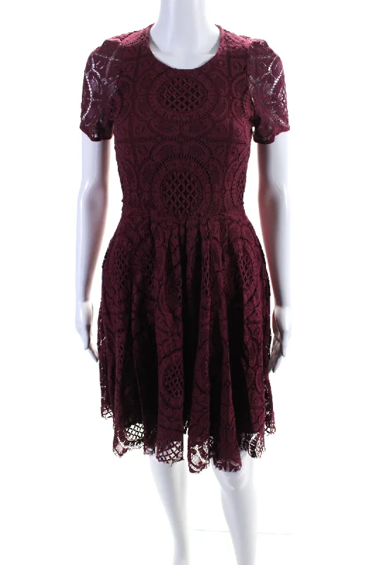 Today Only Burberry London Womens Red Lace Crew Neck Short Sleeve Fit & Flare Dress