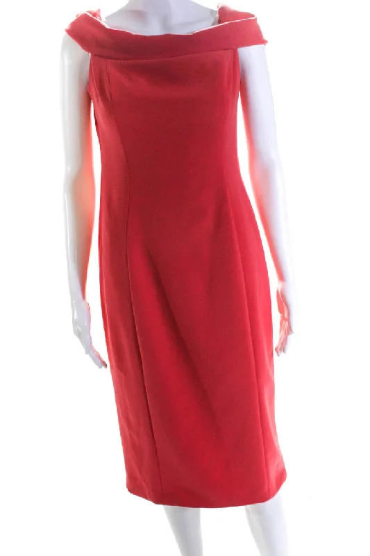 Stock Clearance Theia Womens Off The Shoulder Crepe Dress Coral Pink