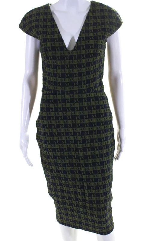 Weekend Deal Victoria Beckham Womens Textured Sleeveless V-Neck Sheath Dress Green Weekend Deal Victoria Beckham Womens Textured Sleeveless V-Neck Sheath Dress Green