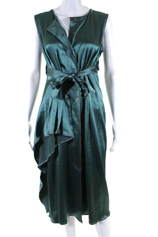 Closeout Sale Sies Marjan Womens Button Front Sleeveless Crew Neck Crinkled Dress Green