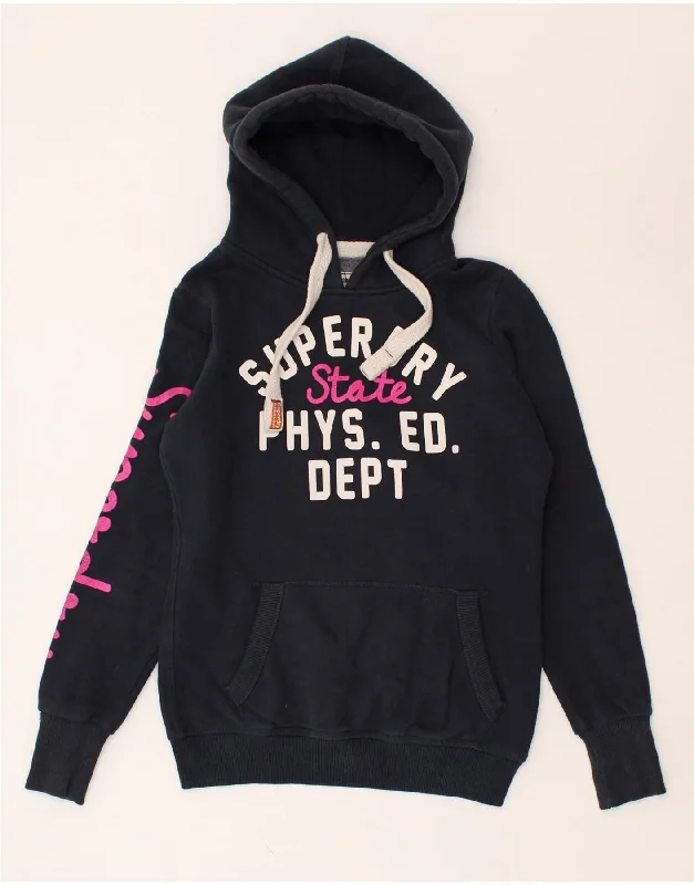 Instant Discount SUPERDRY Womens Graphic Hoodie Jumper UK 12 Medium Navy Blue Cotton Instant Discount SUPERDRY Womens Graphic Hoodie Jumper UK 12 Medium Navy Blue Cotton