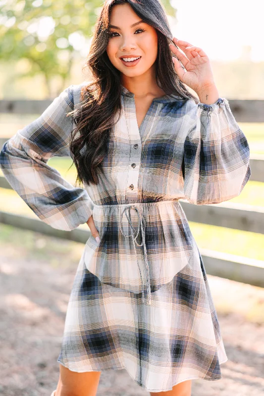 Limited Stock More Than Love Navy Blue Plaid Dress