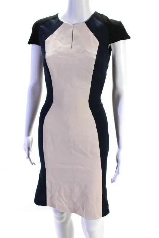 Act Now Carolina Herrera Womens Short Sleeve Color Block Pencil Dress Navy & Pink
