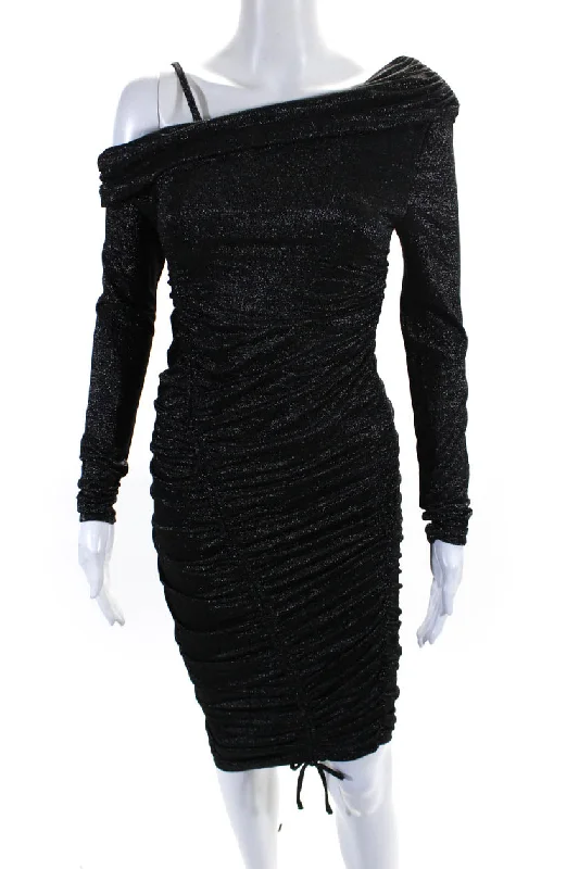 Buy More, Save More Jonathan Simkhai Womens Glitter Black One Shoulder Ruched Bodycon Dress Buy More, Save More Jonathan Simkhai Womens Glitter Black One Shoulder Ruched Bodycon Dress