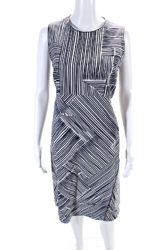 Grand Opening Sale Piazza Sempione Womens White Blue Print Crew Neck Sleeveless Shift Dress Grand Opening Sale Piazza Sempione Womens White Blue Print Crew Neck Sleeveless Shift Dress