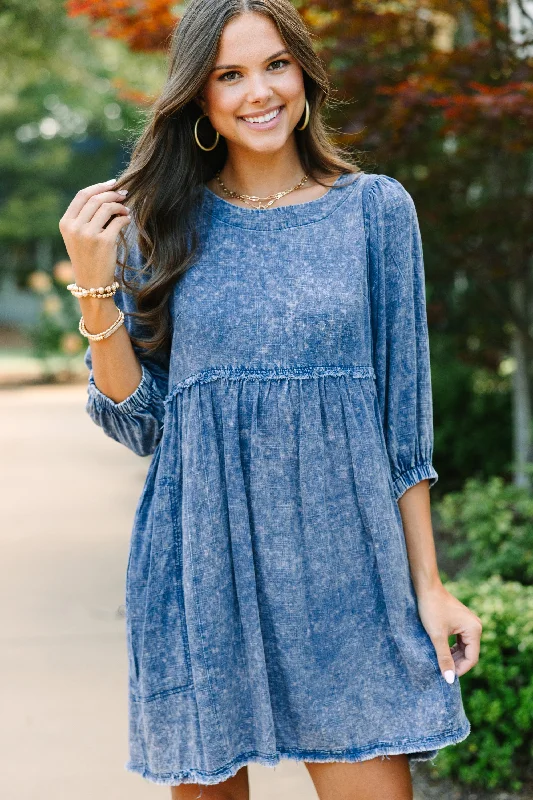 Steals and Deals Taking It Easy Navy Blue Babydoll Dress