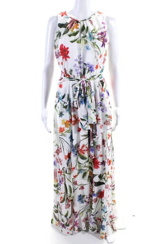 Blowout Sale Compli K Women's  Sleeveless Asymmetric Ruffle Floral Maxi Dress