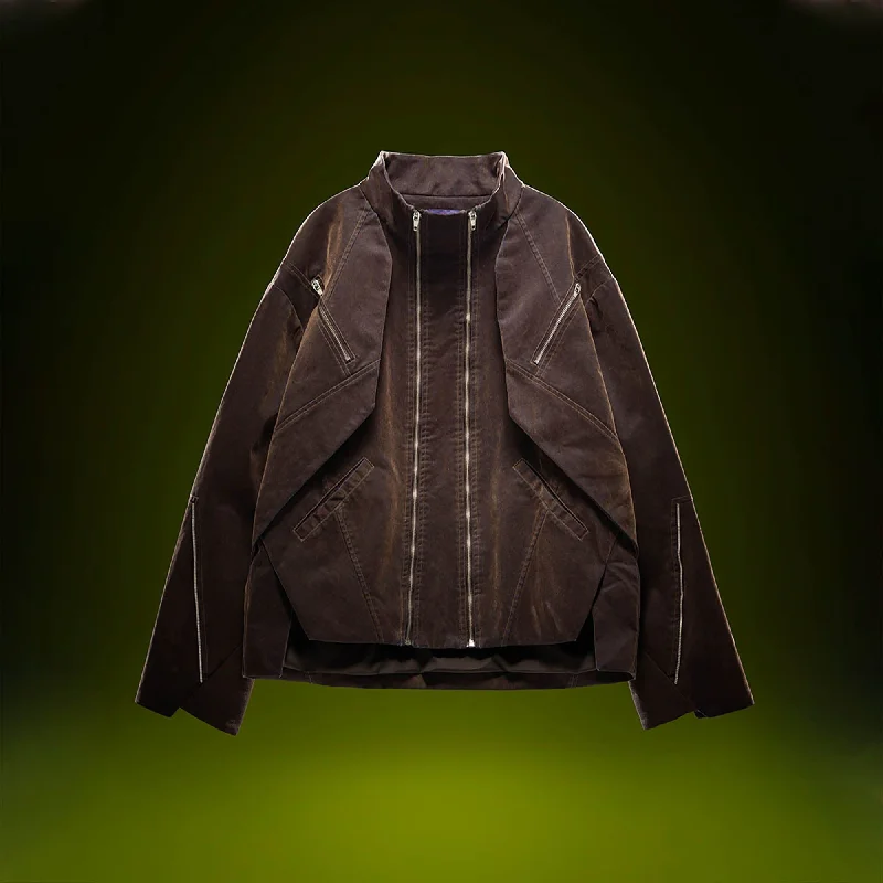 Flash Sale Multi-Zip Tactical Bomber Jacket Brown