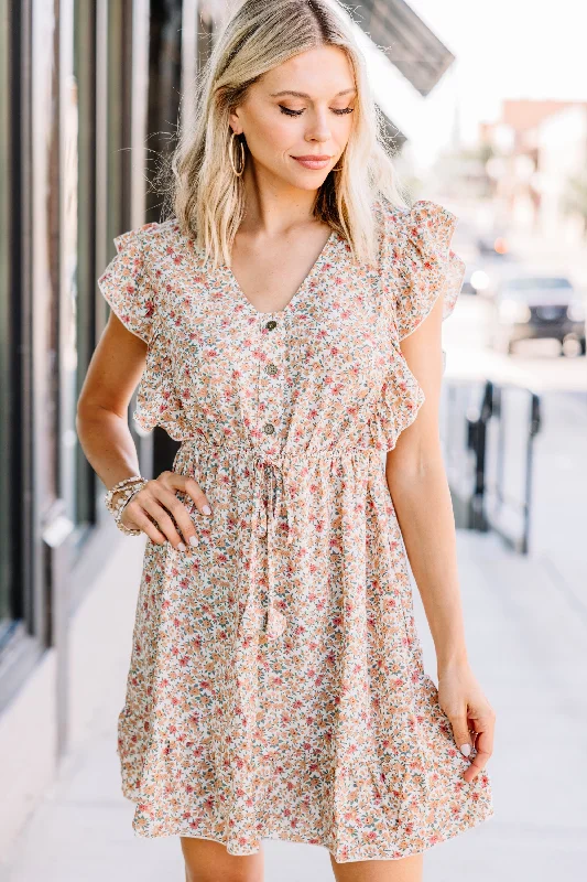Price Drop Alert Feel The Vibes Natural White Ditsy Floral Mini Dress