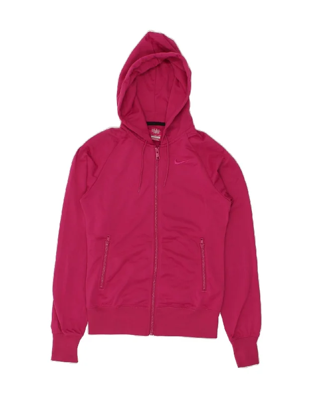 Inventory Reduction NIKE Womens Zip Hoodie Sweater UK 10 Small Pink Polyester