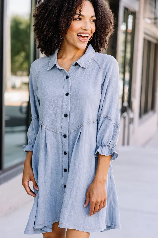 Amazing Deals Part Of You Light Denim Blue Hand Dyed Button Down Dress