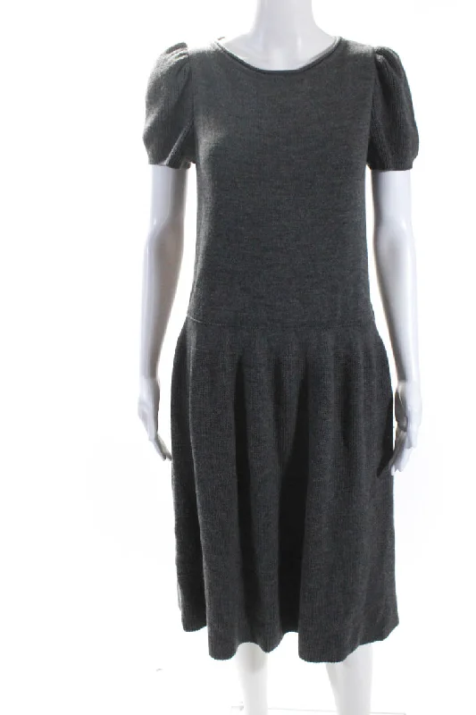 Exclusive Offers Valentino Womens Short Sleeves A Line Sweater Dress Gray Wool