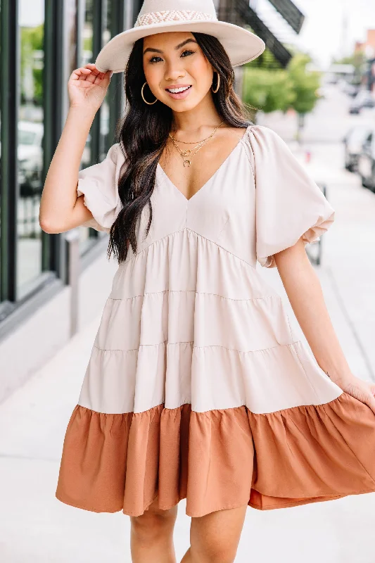 Mega Deal You've Got It Natural Brown Colorblock Babydoll Dress