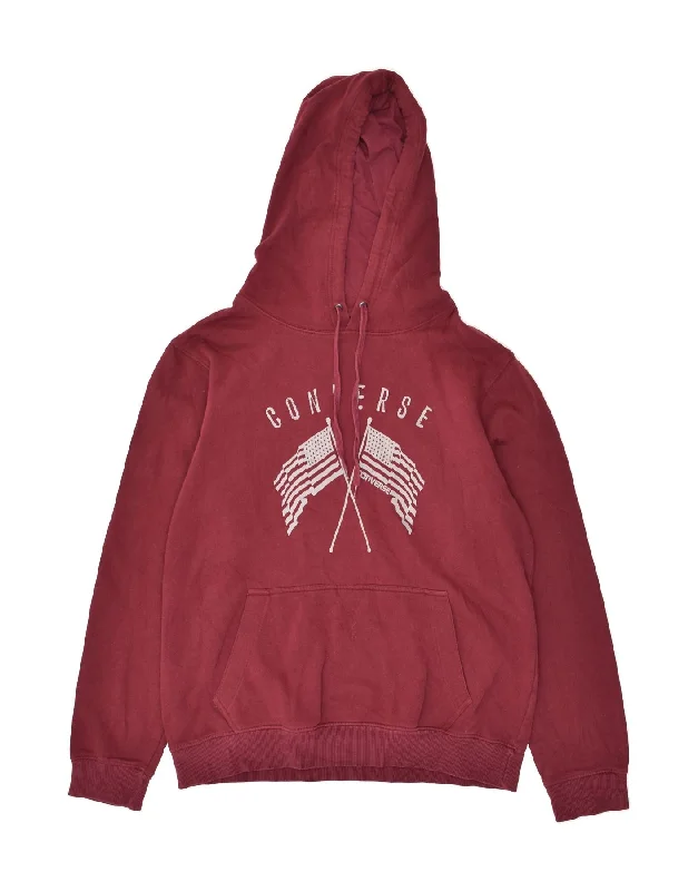 Unbeatable Prices CONVERSE Womens Loose Fit Graphic Hoodie Jumper UK 14 Medium Burgundy Unbeatable Prices CONVERSE Womens Loose Fit Graphic Hoodie Jumper UK 14 Medium Burgundy