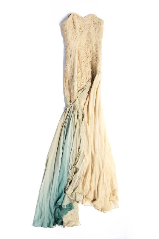 Limited Time Discount Rafael Cennamo Women's Textured Strapless Gown Blue Beige