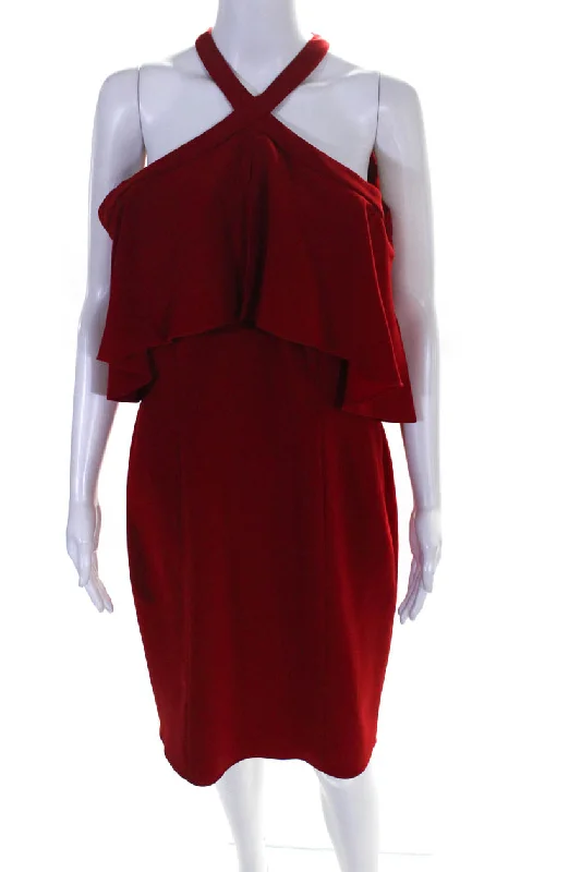 Year-End Sale Carmen Marc Valvo Womens Cold Shoulder Sleeve Sheath Dress Red