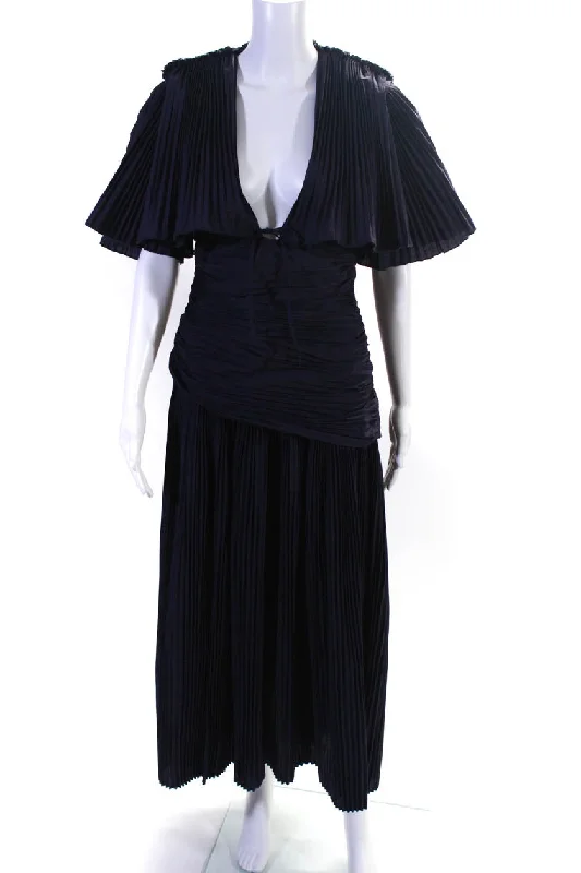 Factory Direct Sale Rosie Assoulin Womens Knife Pleat Capelette Dress Navy Blue