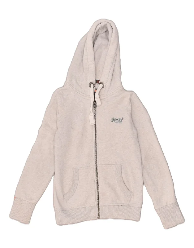 Special Promotion SUPERDRY Womens Zip Hoodie Sweater UK 6 XS Grey Cotton