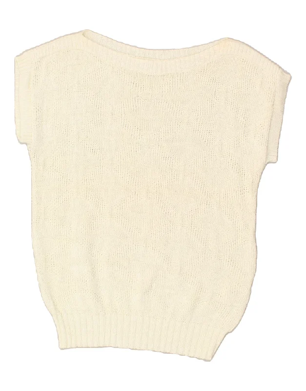 Unmissable Offer VINTAGE Womens Sleeveless Boat Neck Jumper Sweater UK 14 Medium Off White Unmissable Offer VINTAGE Womens Sleeveless Boat Neck Jumper Sweater UK 14 Medium Off White