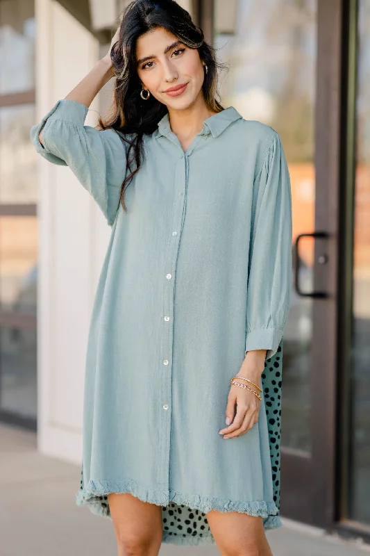 Buy Now I've Got You Dusty Mint Green Leopard Dress