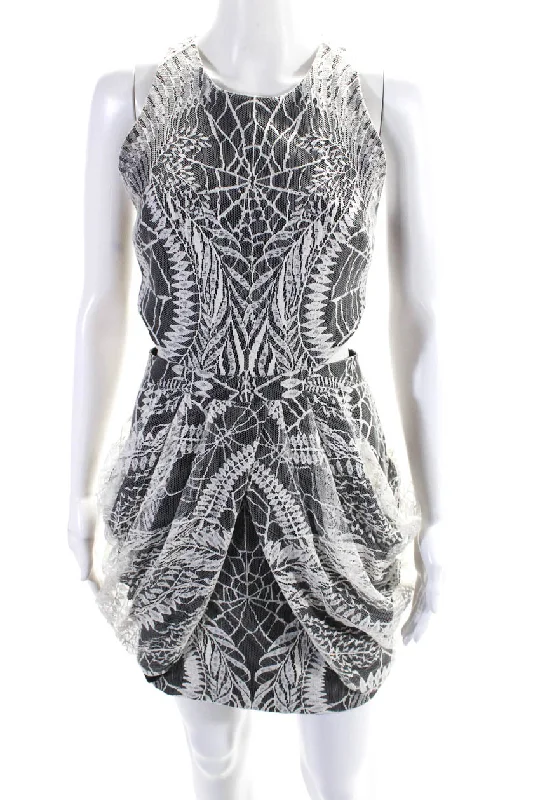 Exclusive Access Sally LaPointe Womens Cutout Bodice Draped Lace Mini Sheath Dress White
