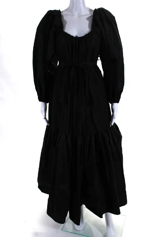 Mega Sale Patou Women's Off The Shoulder Puff Sleeves Tiered Belt Maxi Dress Black Mega Sale Patou Women's Off The Shoulder Puff Sleeves Tiered Belt Maxi Dress Black