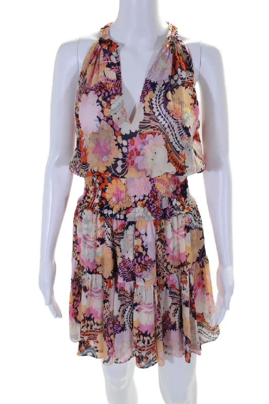 Exclusive Deal A.L.C. Womens Country Silk Floral Rose Print Tied Smocked Mini Dress Pink Exclusive Deal A.L.C. Womens Country Silk Floral Rose Print Tied Smocked Mini Dress Pink