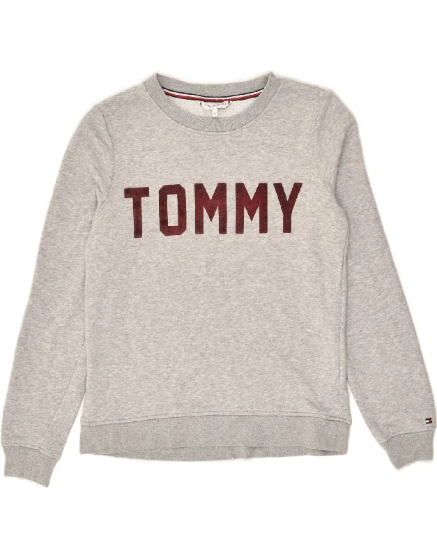 Crazy Savings TOMMY HILFIGER Womens Graphic Sweatshirt Jumper UK 6 XS Grey Cotton