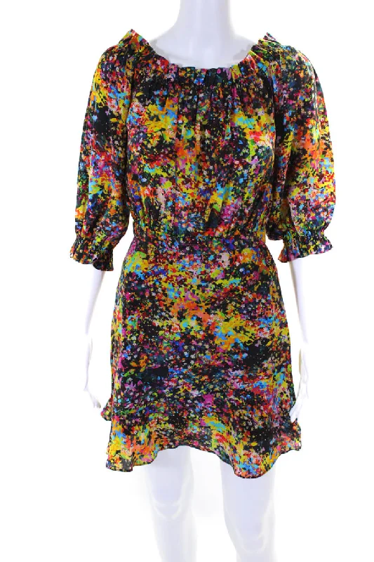 Today’s Deal Saloni Women Silk Floral Print Long Sleeves A Line Dress Multi Colored
