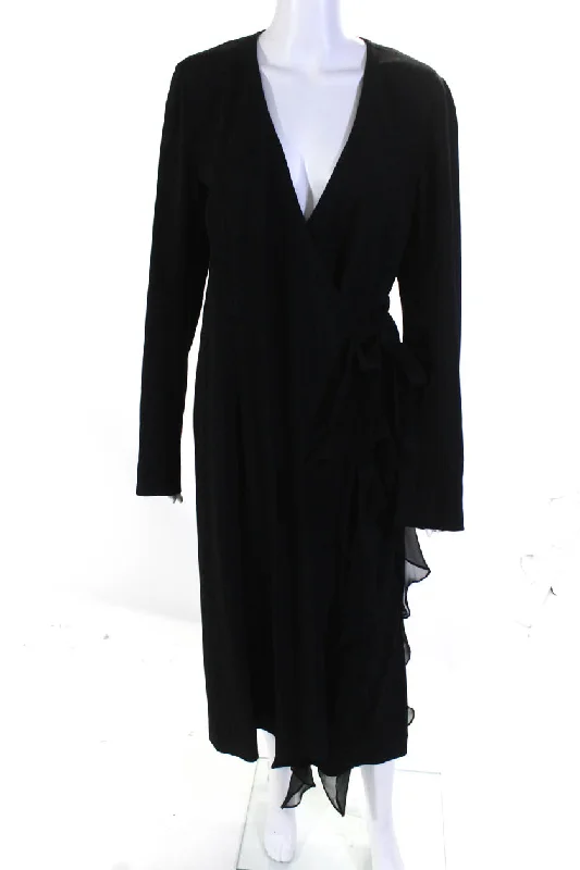 Now or Never Derek Lam Womens Long Sleeve Wrap Ruffle Crepe Midi Dress Black