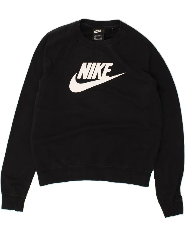 Closeout NIKE Womens Oversized Graphic Sweatshirt Jumper UK 10 Small Black Cotton