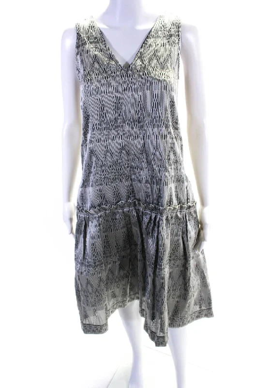 Referral Discount Odeeh Womens Gray Printed V-Neck Zip Back Sleeveless A-Line Dress