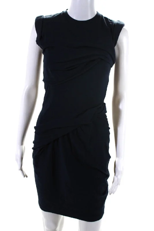 Savings Galore Carven Womens Ruched Jersey Sleeveless Crew Neck Sheath Dress Navy