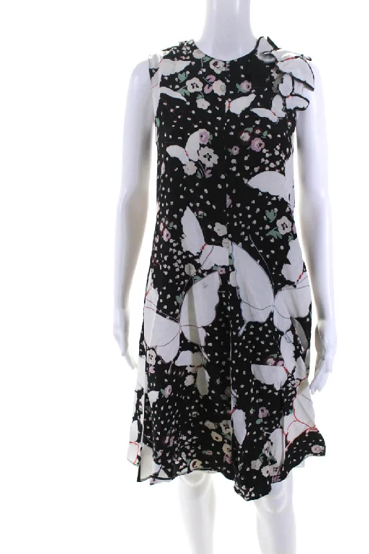 Amazing Deals Valentino Womens Back Zip Sleeveless Floral Silk Swing Dress Black White Amazing Deals Valentino Womens Back Zip Sleeveless Floral Silk Swing Dress Black White