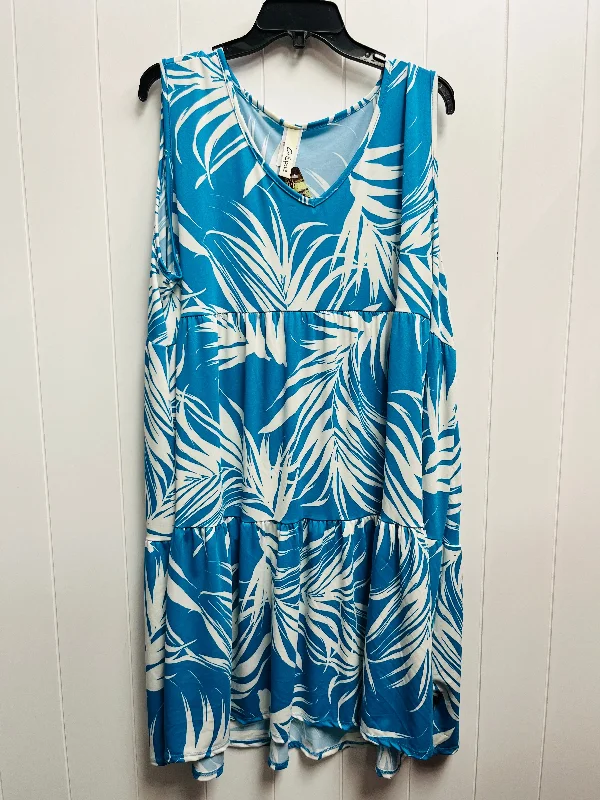 Deal of the Day Dress Casual Midi By crepas In Blue & White, Size: 3x