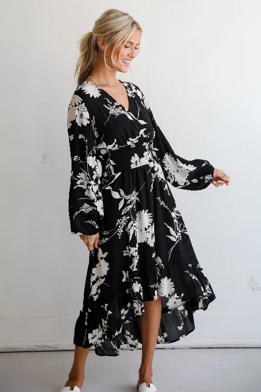 Final Clearance FINAL SALE - Precious Whimsy Black Floral Midi Dress