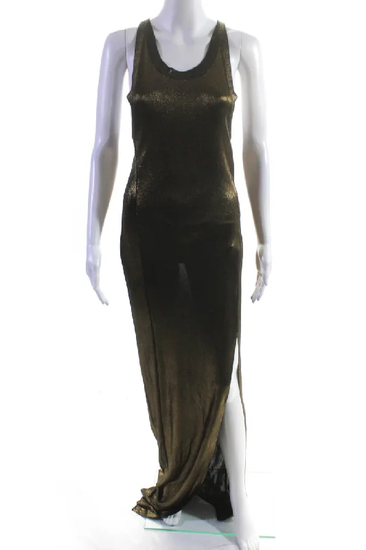 Today’s Special Balmain Womens Gold Tone Sleeveless Front Slit Gown Bronze Black