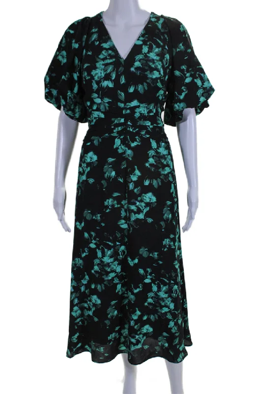 Markdowns Shoshanna Womens Floral Print V-Neck Short Sleeve Zip Up Maxi Dress Black Markdowns Shoshanna Womens Floral Print V-Neck Short Sleeve Zip Up Maxi Dress Black